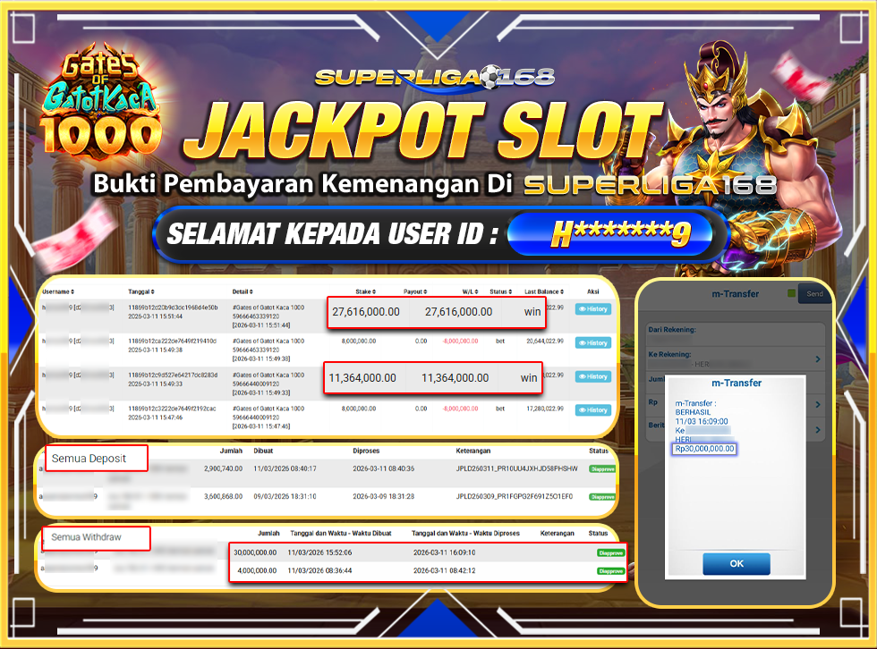 SUPERLIGA168 JACKPOT GATES OF GATOTKACA 1000 Rp.30,000,000,LUNASS